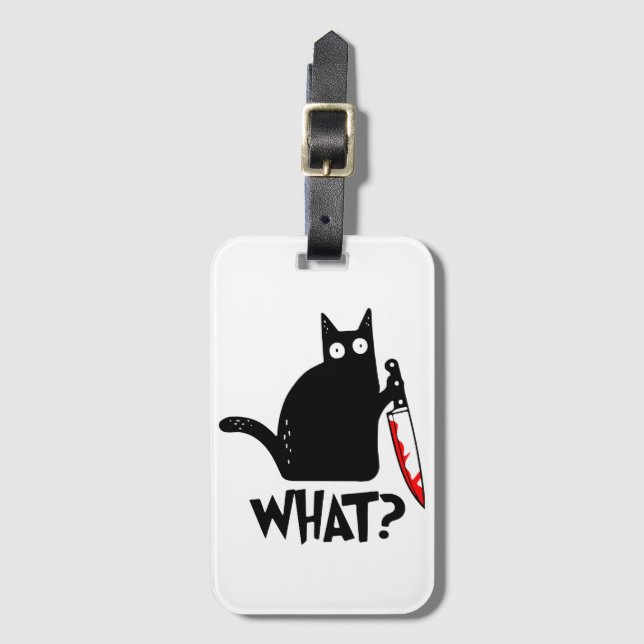 Murderous Cat With Knife Luggage Tag (Front Vertical)