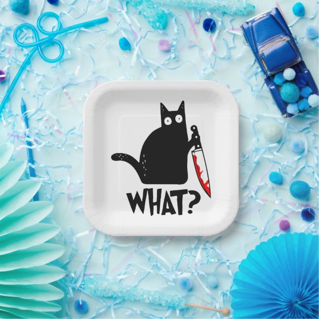 Murderous Cat With Knife Paper Plate (Party)