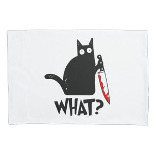 Murderous Cat With Knife Pillowcase