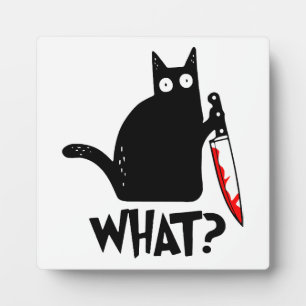 Murderous Cat With Knife Plaque