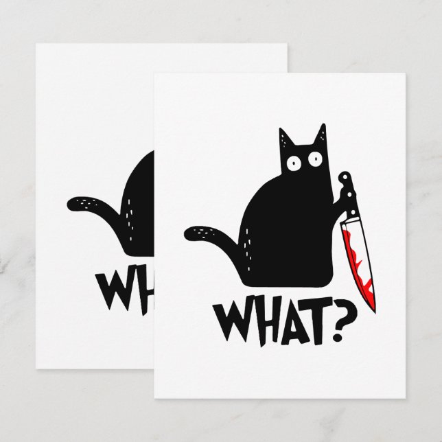 Murderous Cat With Knife RSVP Card (Front/Back)