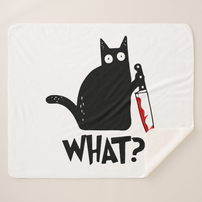 Murderous Cat With Knife Sherpa Blanket (Front (Horizontal))