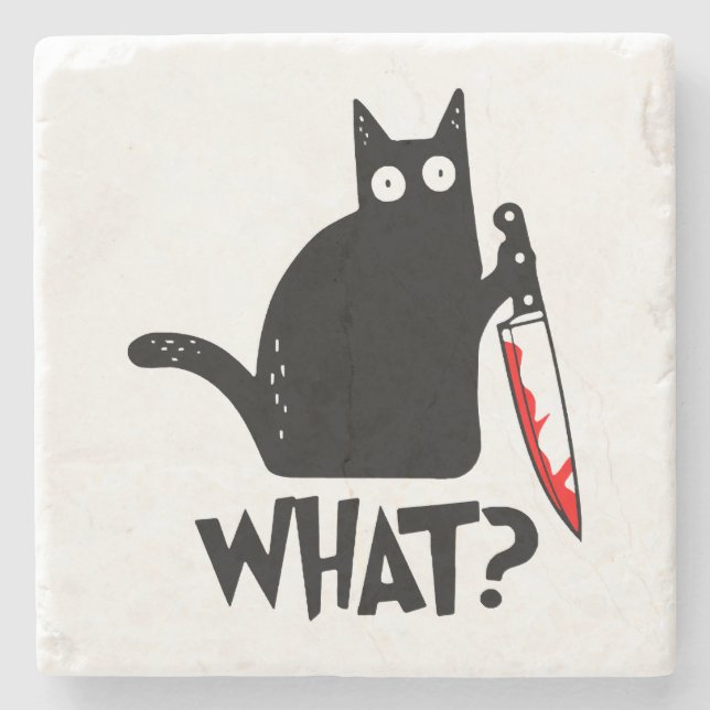 Murderous Cat With Knife Stone Coaster (Front)