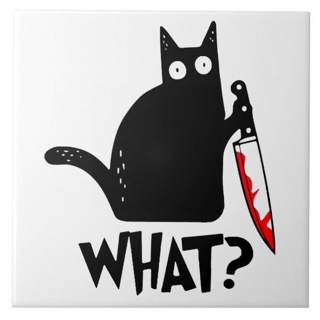 Murderous Cat With Knife Tile (Front)