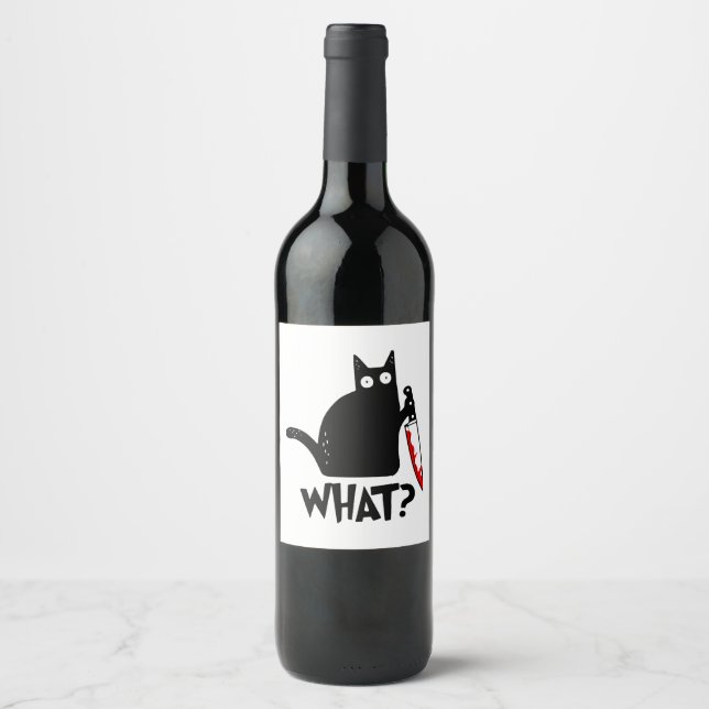 Murderous Cat With Knife Wine Label (Front)