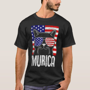 Murica 4th Of July USA Flag Distressed  Cat T-Shirt