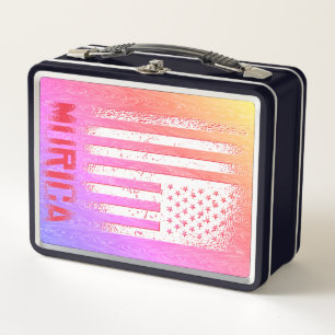 Murica National American Flag Design Metal Lunch Box