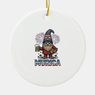 Murica Patriotic Gnome Beer Vintage Shirt Design_1 Ceramic Tree Decoration
