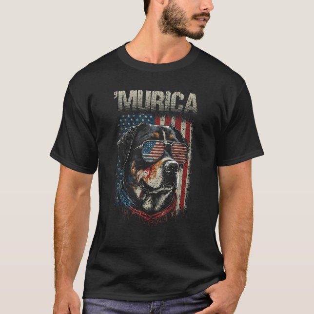 Murica Patriotic Rottweiler 4th of July Dog 3 T-Shirt (Front)
