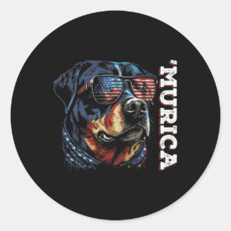 Murica Patriotic Rottweiler 4th Of July Dog  Classic Round Sticker