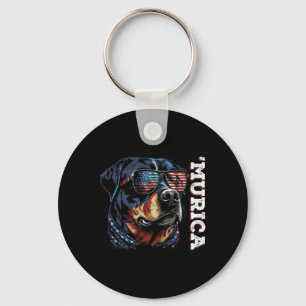 Murica Patriotic Rottweiler 4th Of July Dog Key Ring