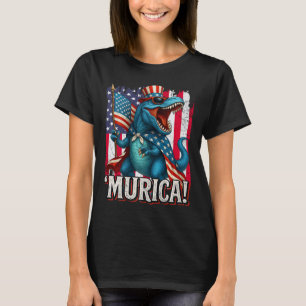 Murica T Rex Dinosaur 4th Of July American Flag Us T-Shirt
