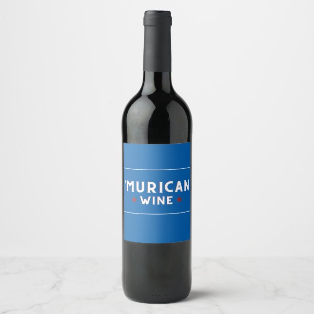 'Murican Wine (Blue) - July 4th Wine Label (Front)