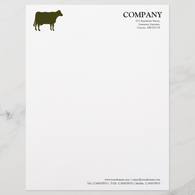 Murky Green Cow - White Personalized Letterhead (Front)