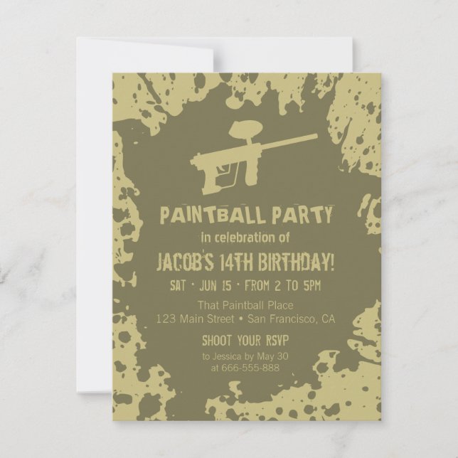 Murky Splatter Paintball Birthday Party Invites (Front)