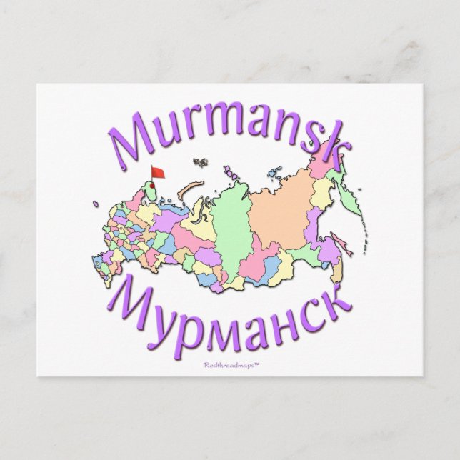 Murmansk Russia Map Postcard (Front)