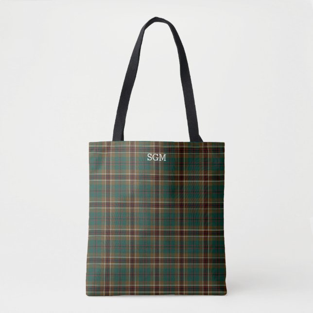 Murphy Clan Tartan Dark Green Plaid Monogram Tote Bag (Front)