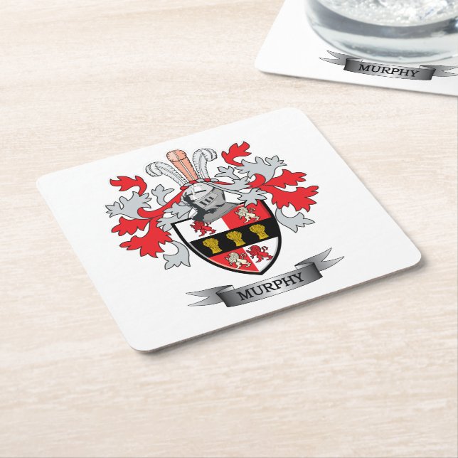 Murphy Coat of Arms Square Paper Coaster (Angled)