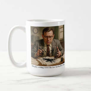 Murphy writing down his law for the first time. coffee mug