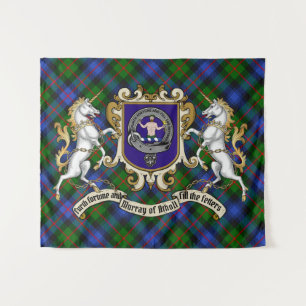 Murray of Atholl Clan Badge & Unicorns w/Tartan   Tapestry