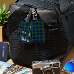 Murray tartan blue green plaid luggage tag