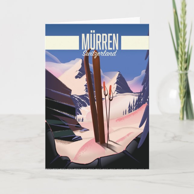 Murren Switzerland ski poster art print. Card (Front)