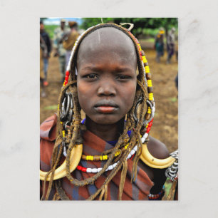 Mursi Girl Wearing Tusk Headdress Postcard