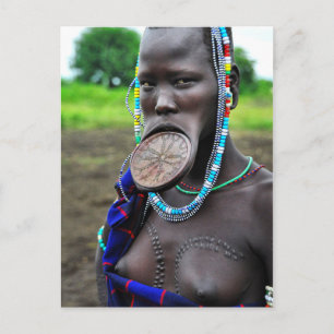 Mursi Woman with Lip Plate and Scarification Postcard