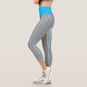 Murugi Apparels Azure Strips High Waisted  Capri Leggings