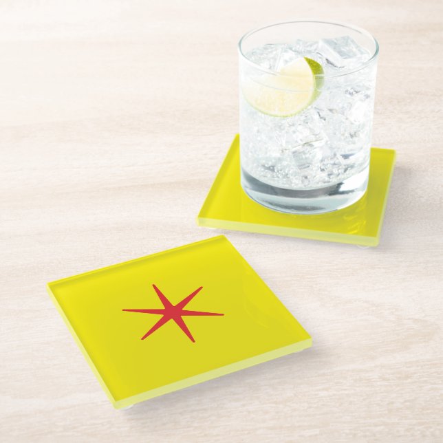 Murugi Diningware  Crimson Star  Glass Coaster (Angled)