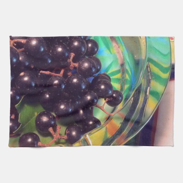 Muscadine Grapes and Transparent Glass Tea Towel (Horizontal)