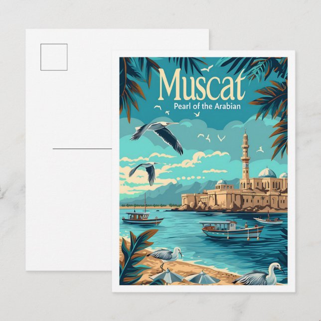 Muscat Oman Vintage Art Travel Illustration Postcard (Front/Back)