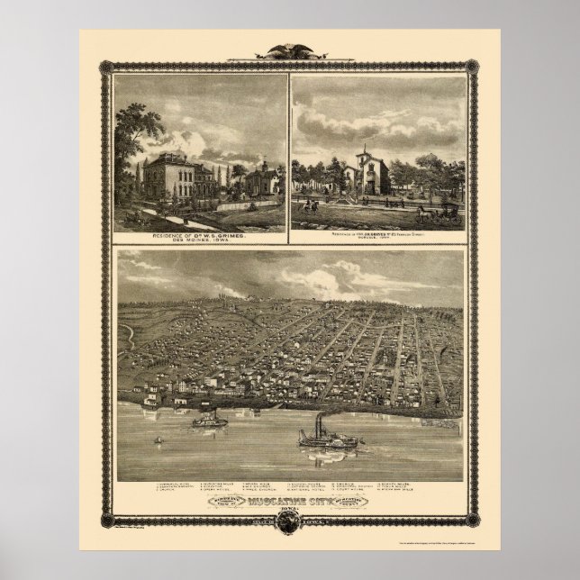 Muscatine City, IA Panoramic Map - 1875 Poster (Front)