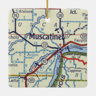 Muscatine IA Vintage Map Ceramic Ornament