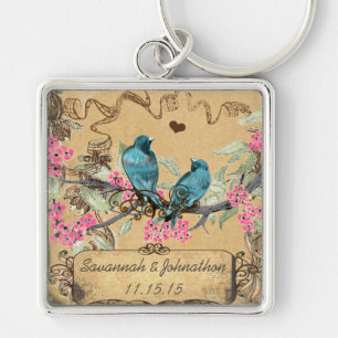 Muscial Vintage Birds Hand Drawn Blooms Key Chain