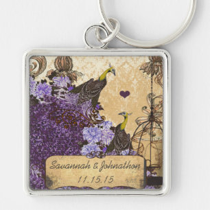 Muscial Vintage Eggplant Peacock Damask Key Chain