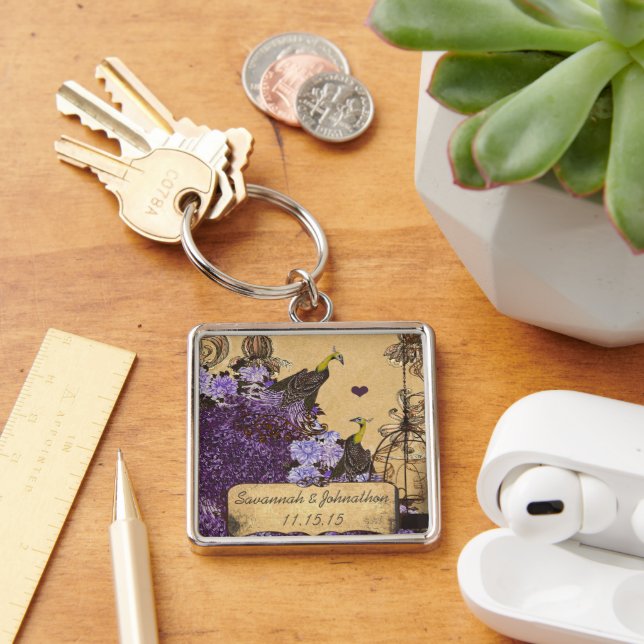 Muscial Vintage Eggplant Peacock Key Chain (Desk)