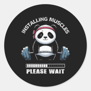 Muscle Building Fitness Panda Weight Lifting Barbe Classic Round Sticker