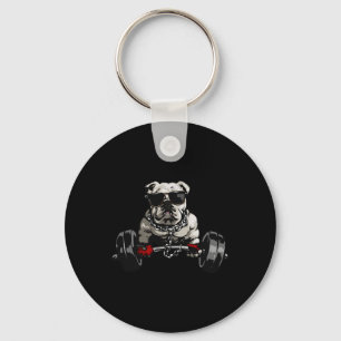 Muscle Bulldog Dog Deadlifting Gym Tee Weightlifti Key Ring
