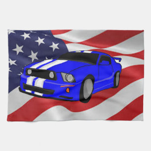 Muscle car design tea towel