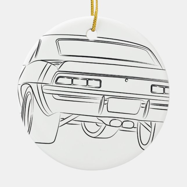 Muscle car drawing ceramic tree decoration (Front)