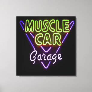 Muscle Car Garage Neon Sign Blue Green