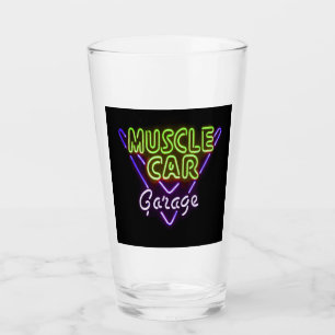 Muscle Car Garage Neon Sign Blue Green Glass