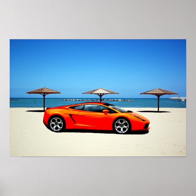 Muscle Car Orange on Beach Poster (Front)