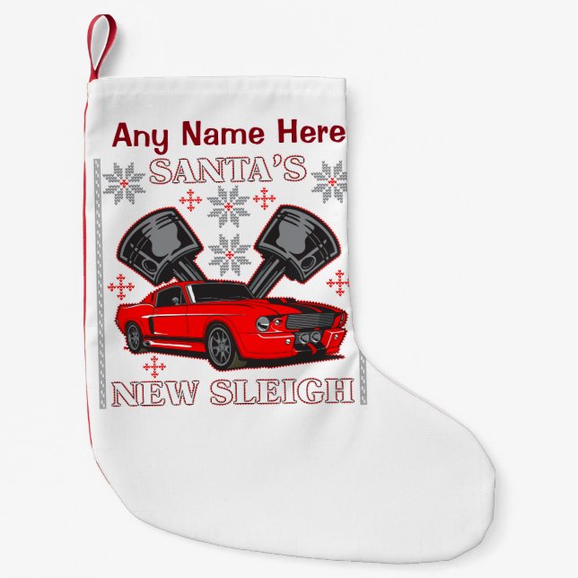 Muscle Car Santa's New Sleigh Ugly Holiday Sweater Small Christmas Stocking (Front)