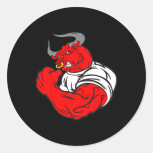 Muscle Gym Bull Deadlifting Humour Weightlifting W Classic Round Sticker