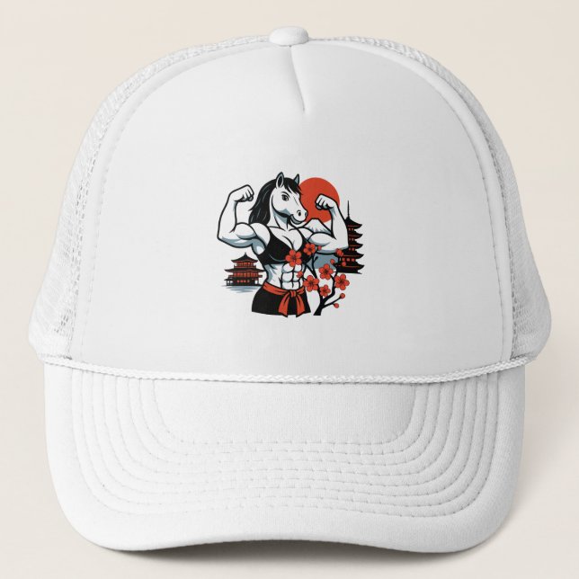 Muscle Horse Lady – Japanese Sakura Art Trucker Hat (Front)