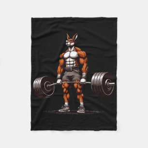 Muscle Kangaroo Deadlifting Funny Gym Weightliftin Fleece Blanket