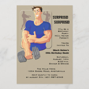 Muscle Man Blue Invitation