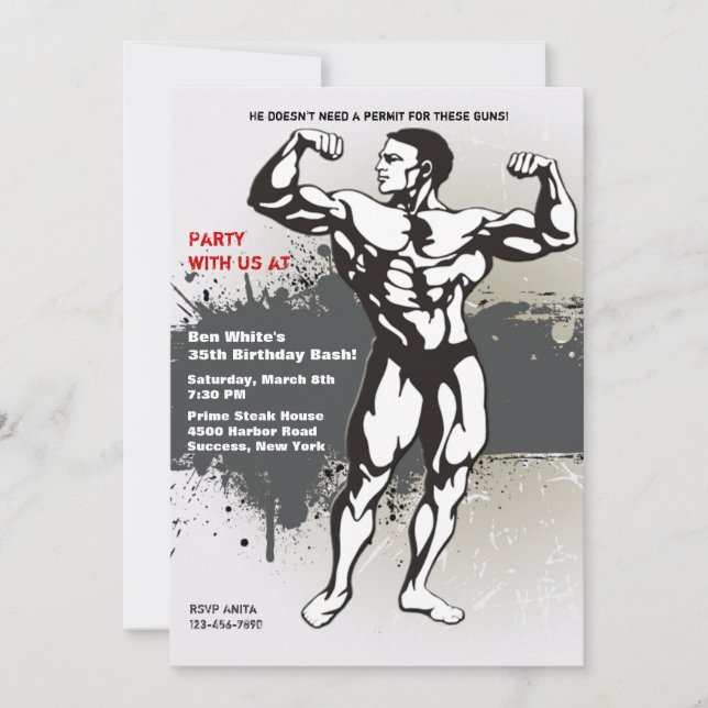 Muscle Man Invitation (Front)